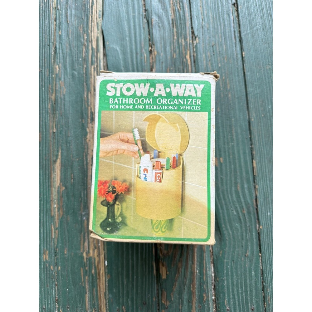 Stow-A-Way Bathroonm Organizer Toothbrush Holder Cup Dispenser White New Vintage